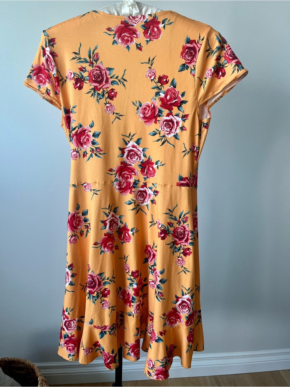 H&M Mustard Yellow Floral Cottagecore Boho Chic Wrap Ruffle Dress Sz 10 - Picture 4 of 15